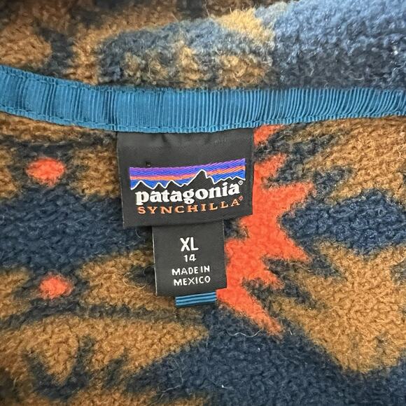 Patagonia Synchilla Youth XL 14 Lightweight Aztec Tribal T-Snap Fleece Pullover - Picture 7 of 13